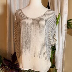 Joie Cream and Silver Beaded Blouse